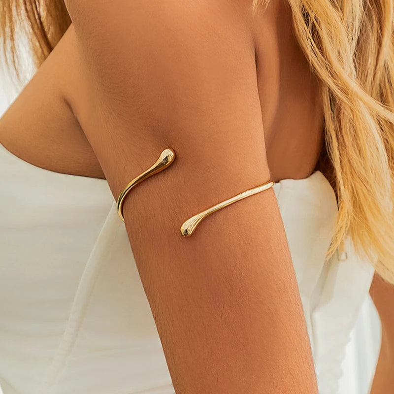 Golden Water Drop Open Cuff Bangle